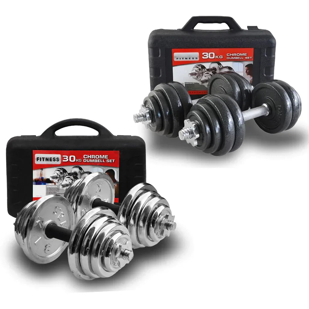 30KG Cast Iron Dumbbell Set – Adjustable with Carry Case