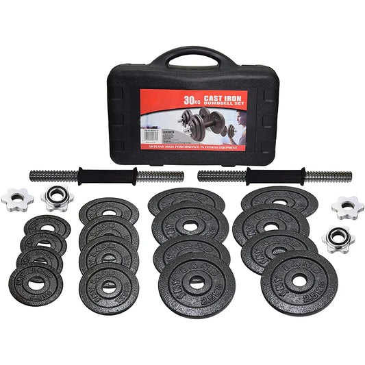30KG Cast Iron Dumbbell Set – Adjustable with Carry Case
