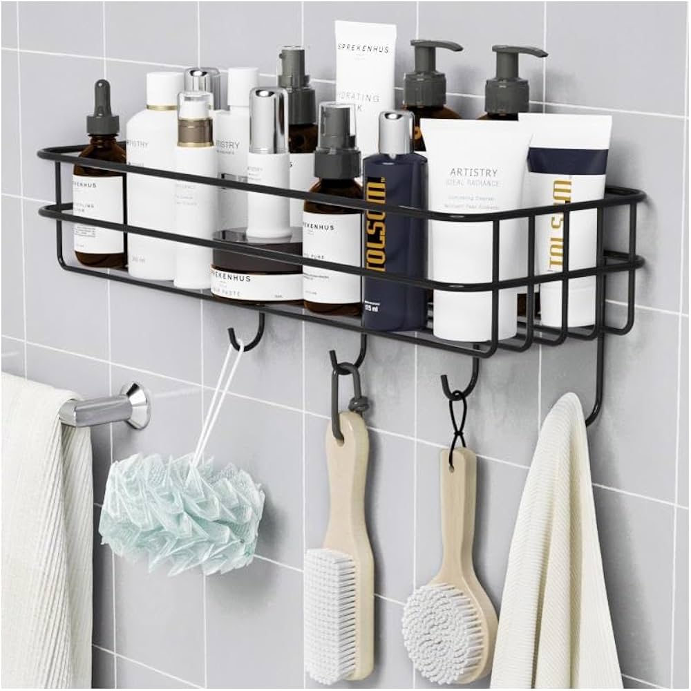 StickOn™ Wall-Mounted Storage Basket – With Hooks & Strong Adhesive