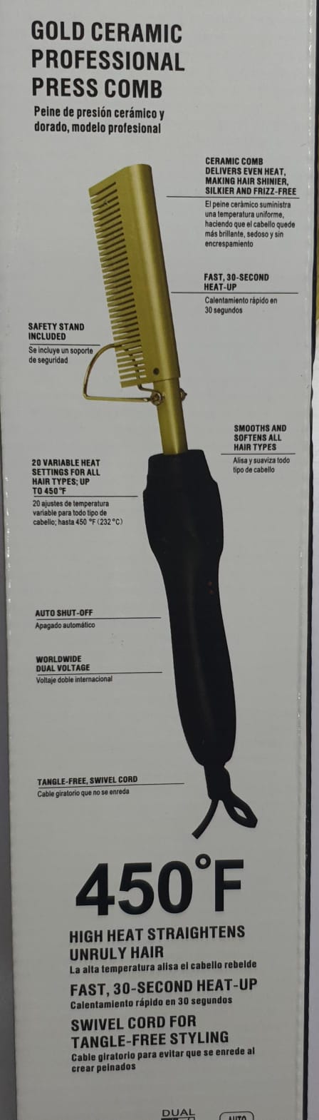 ProHeat™ Gold Ceramic Pressing Comb – 450°F High Heat Straightener