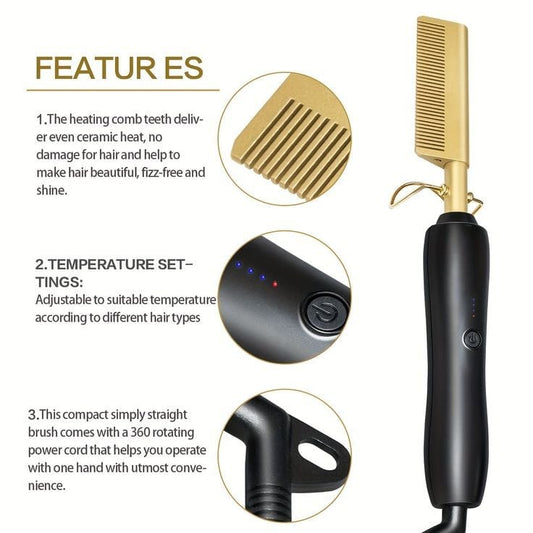 ProHeat™ Gold Ceramic Pressing Comb – 450°F High Heat Straightener