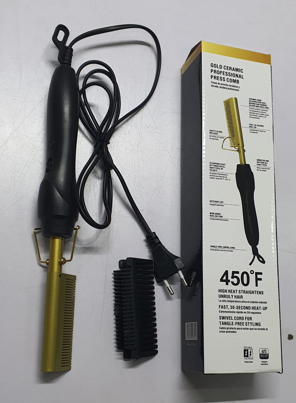 ProHeat™ Gold Ceramic Pressing Comb – 450°F High Heat Straightener
